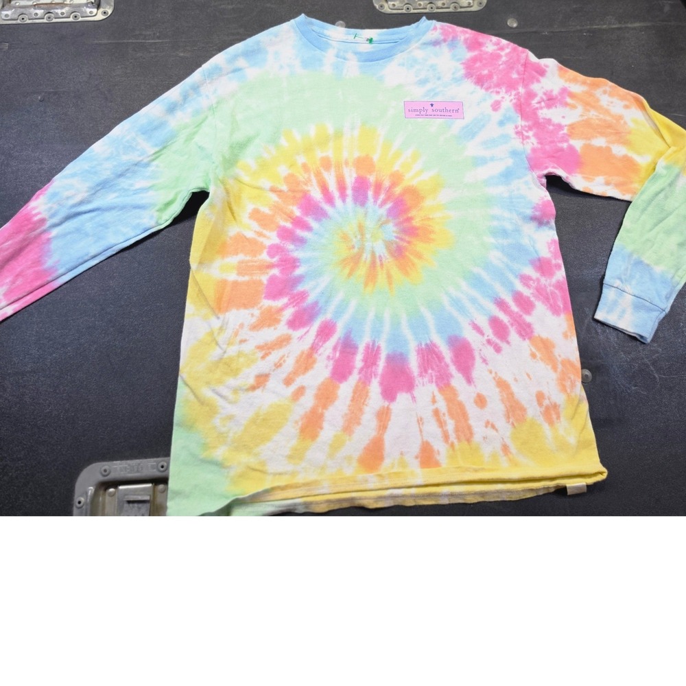 Simply Southern Youth Large Tie Dye Long Sleeve T-Shirt Rainbow Cotton Graphic